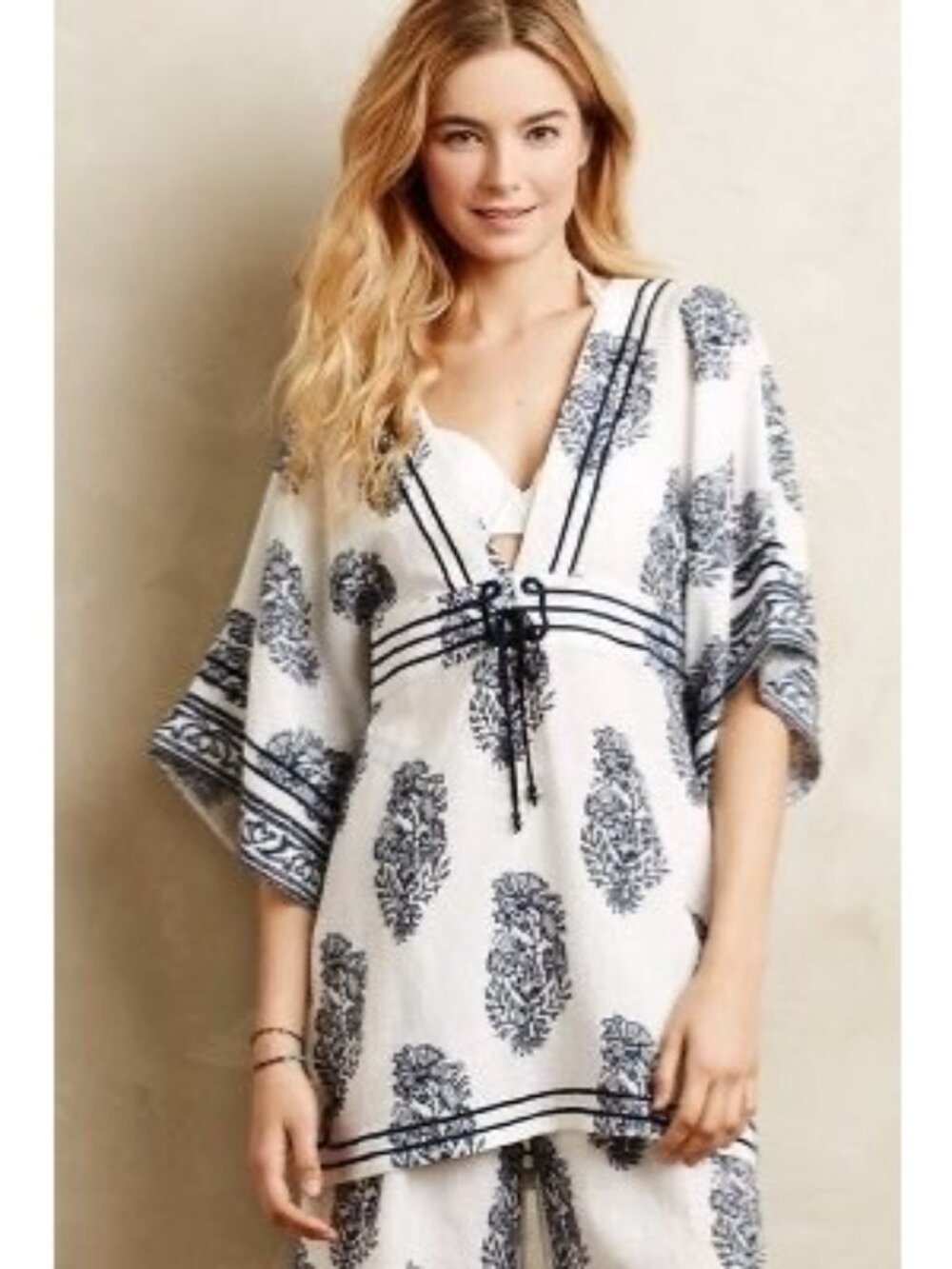 NWT Anthropologie Relaxed Kimono Cover Up Lounge Top | Coastal Boho King Kylie S - Picture 2 of 16